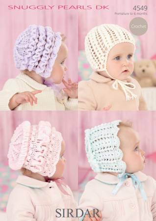 Baby's Bonnets and Helmet in Sirdar Snuggly Pearls DK (4549)