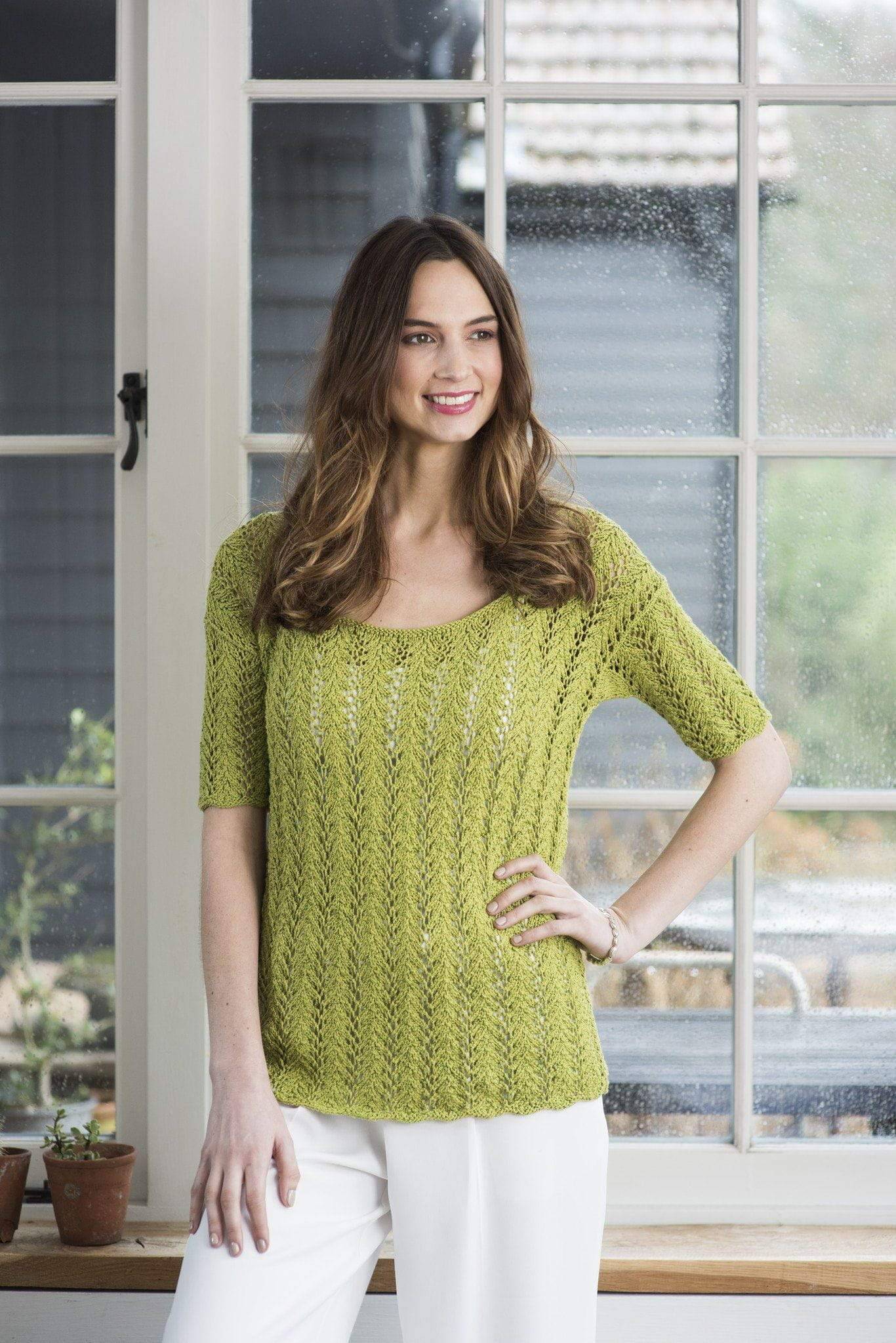 Ladies Lacy Tee Knitting Pattern in Elements Colours Wave DK | The ...