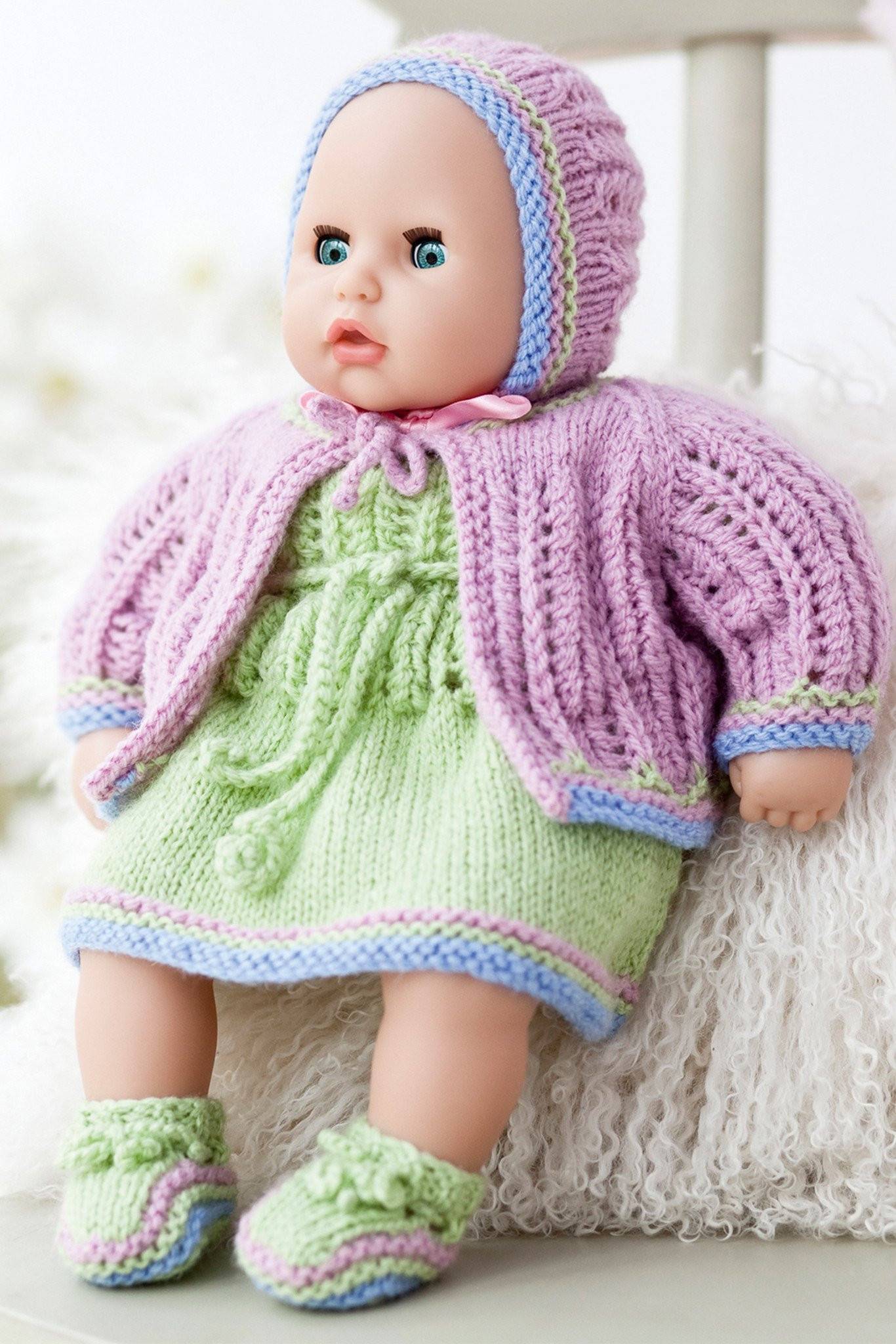 Vintage Baby Doll Clothes Set Knitting Pattern