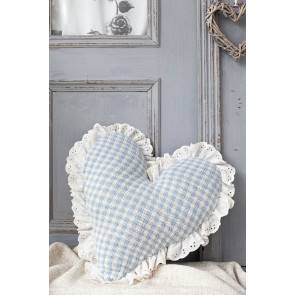 Knitted Fair Isle gingham heart cushion with fabric trim 