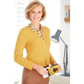 Knitted women's cable cardigan with long sleeves